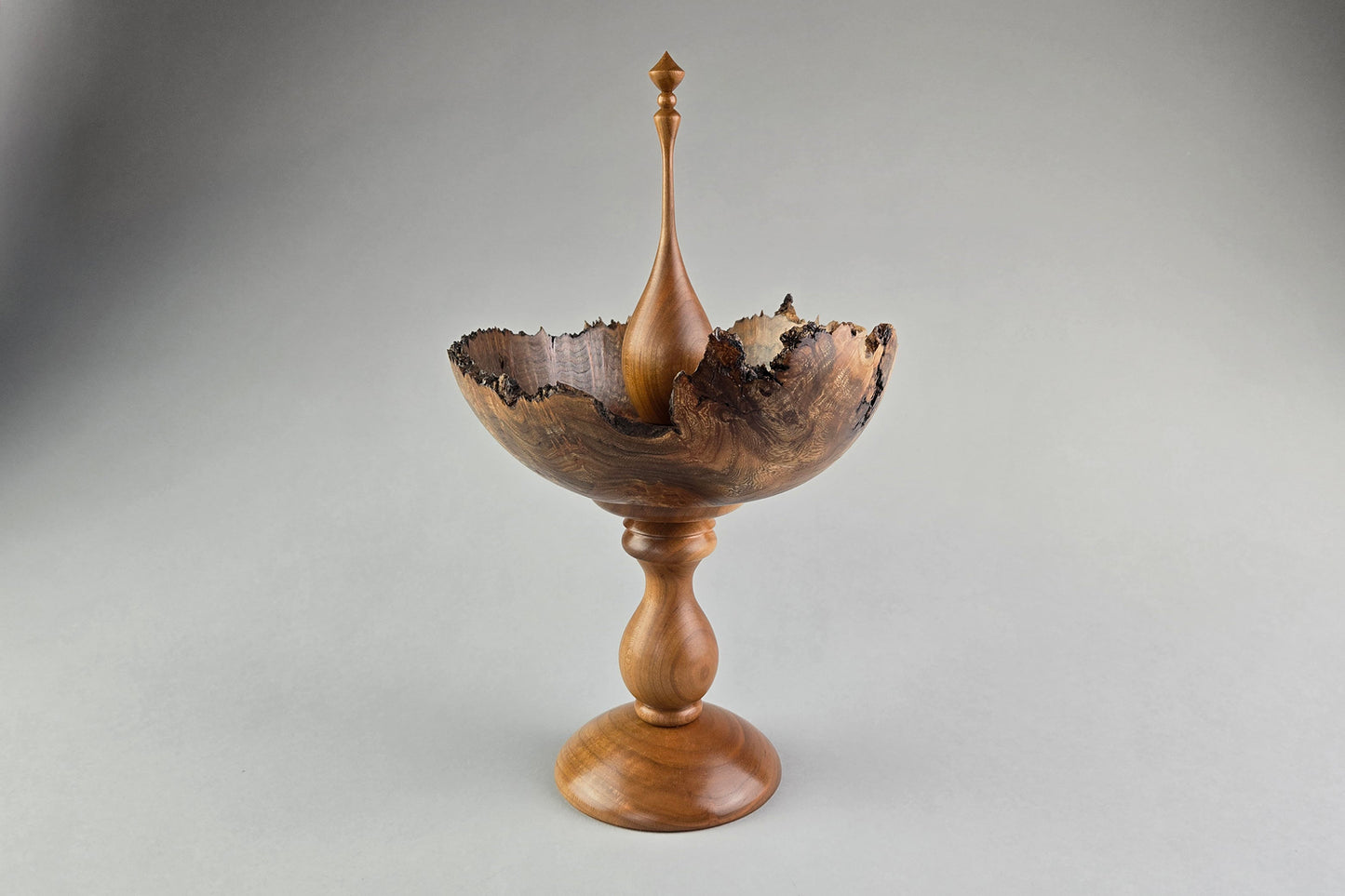 Elm Burl Bowl w/Cherry Stand and Finial