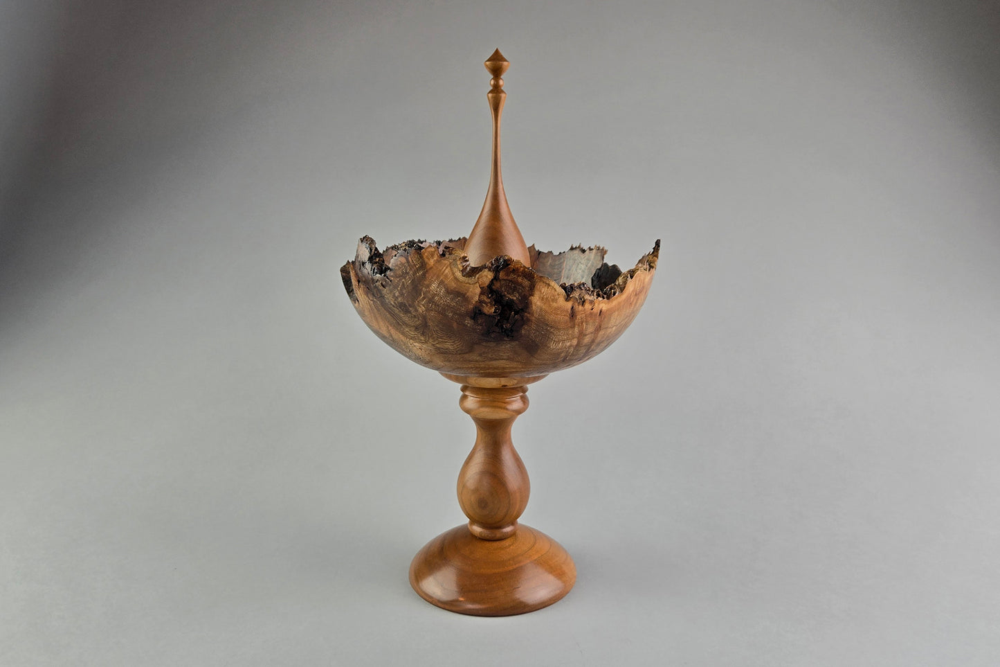 Elm Burl Bowl w/Cherry Stand and Finial