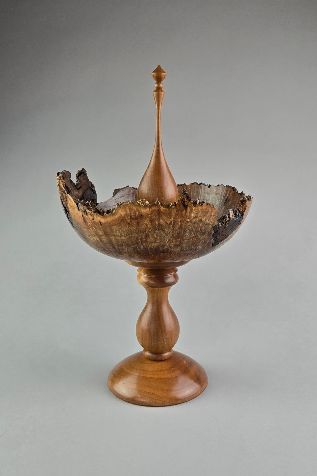 Elm Burl Bowl w/Cherry Stand and Finial