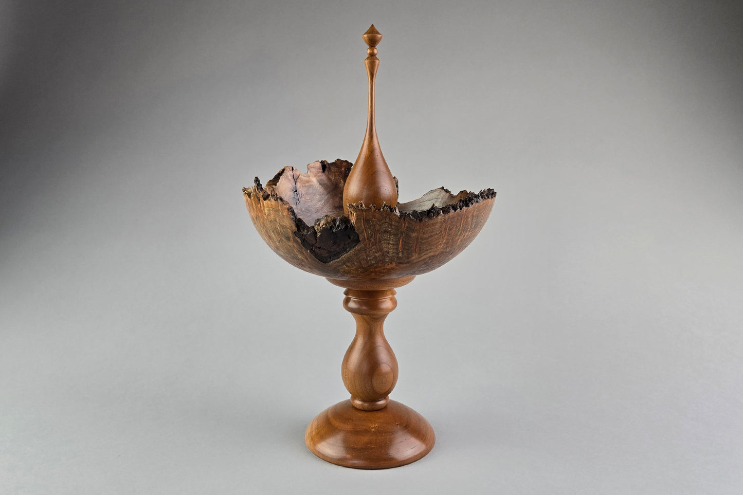 Elm Burl Bowl w/Cherry Stand and Finial