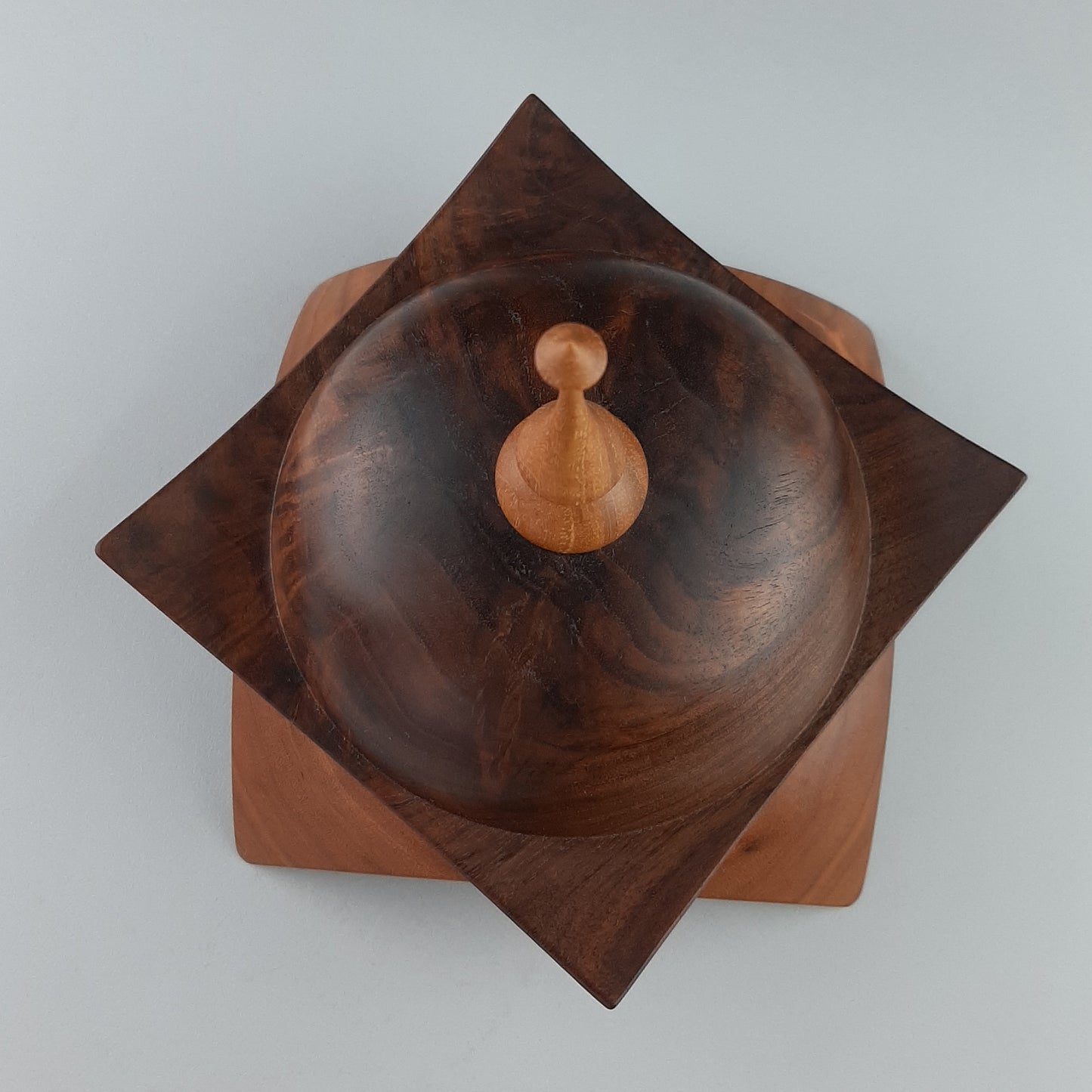 Cherry and Walnut Burl Lidded Dish with Pecan Finial