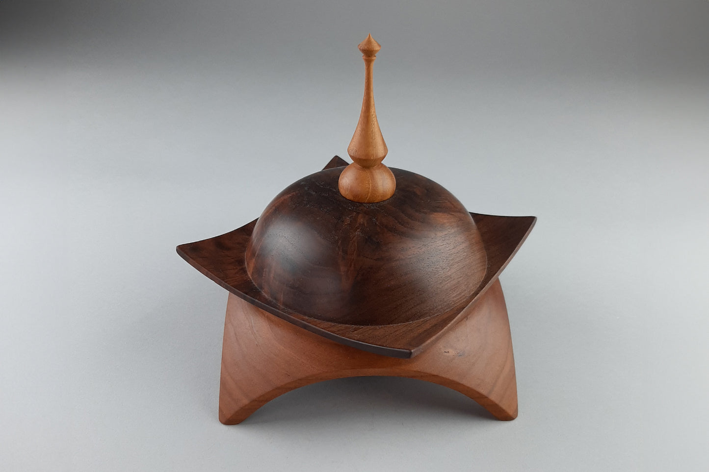 Cherry and Walnut Burl Lidded Dish with Pecan Finial