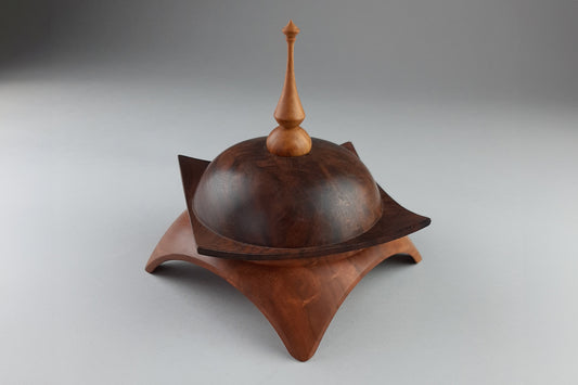 Cherry and Walnut Burl Lidded Dish with Pecan Finial