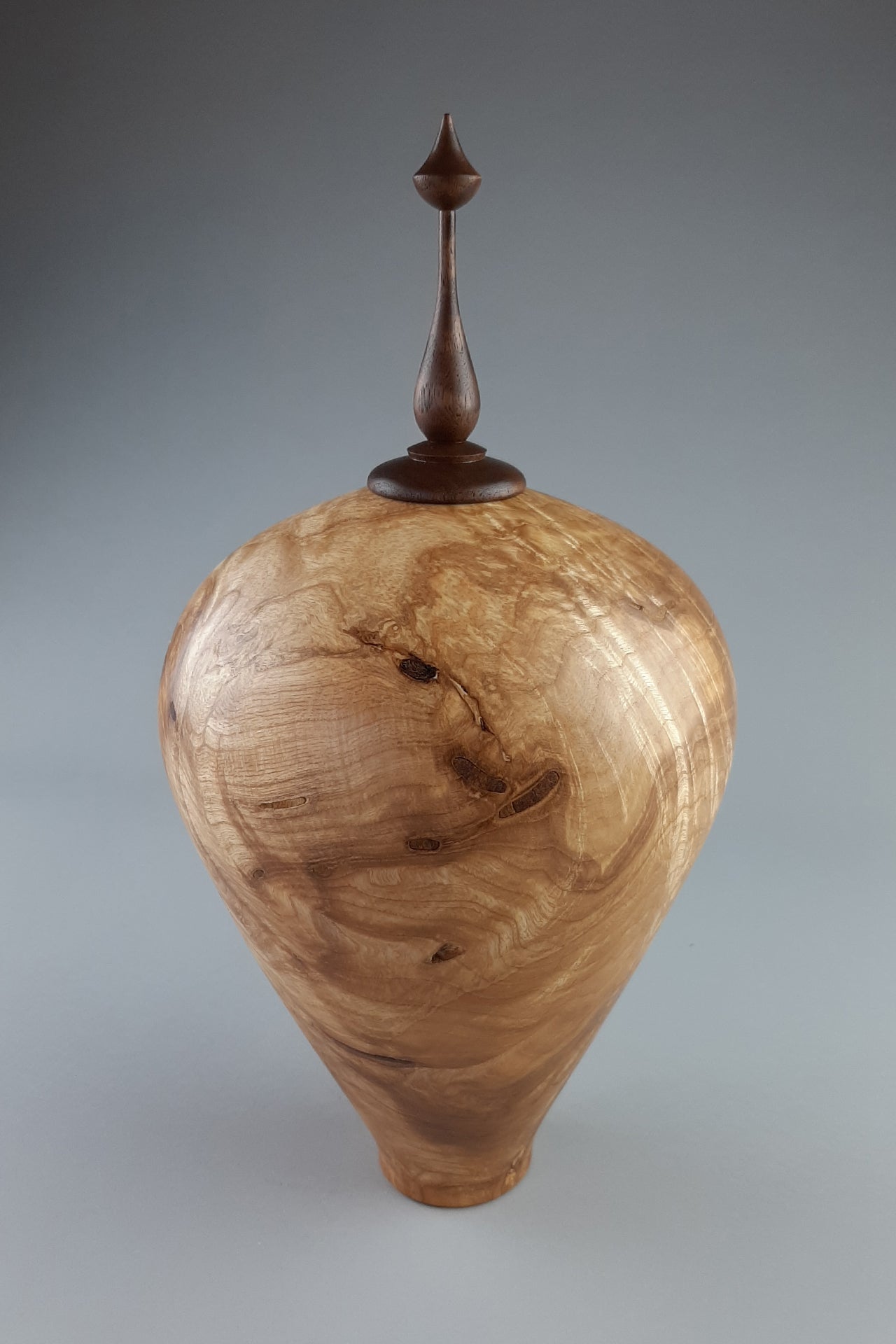 Ash Burl Hollow Form from crotch with Walnut Finial