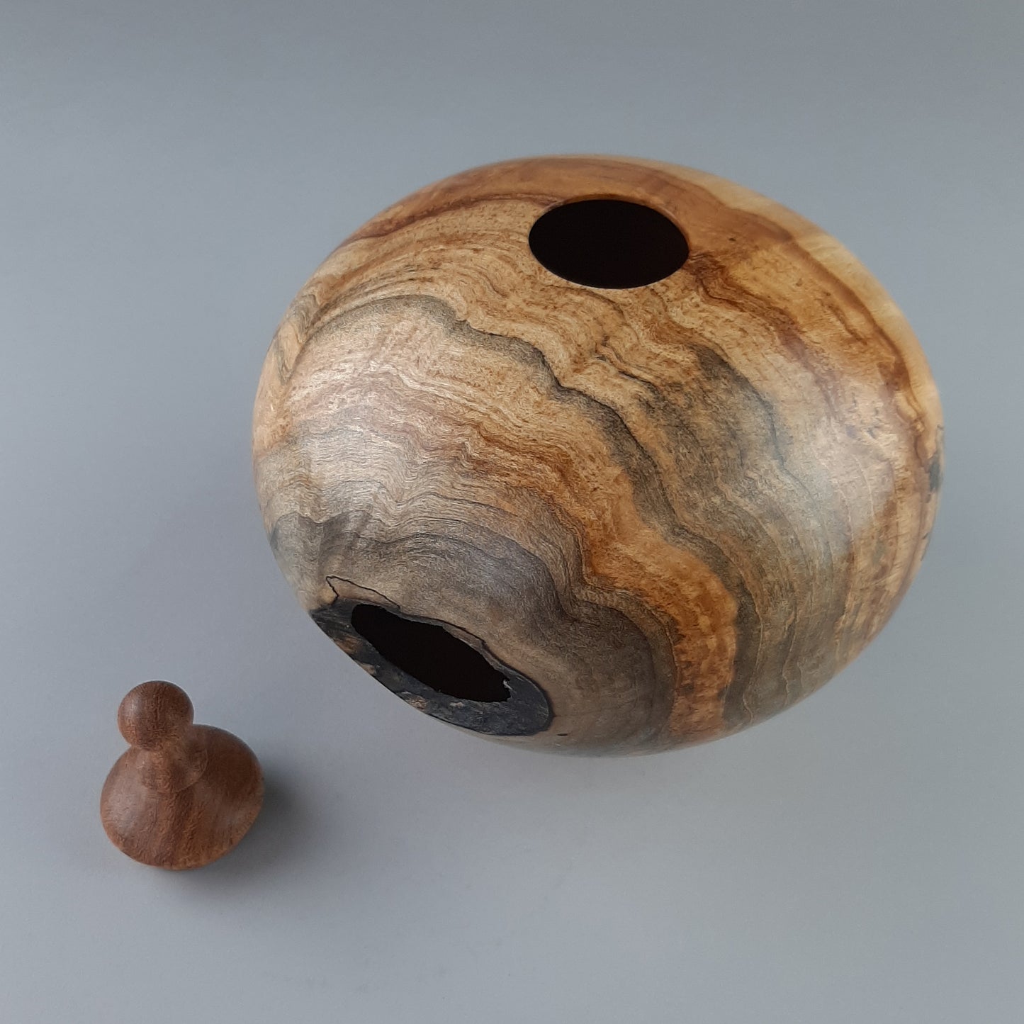 Spalted Maple Hollow Form with Mesquite Cap