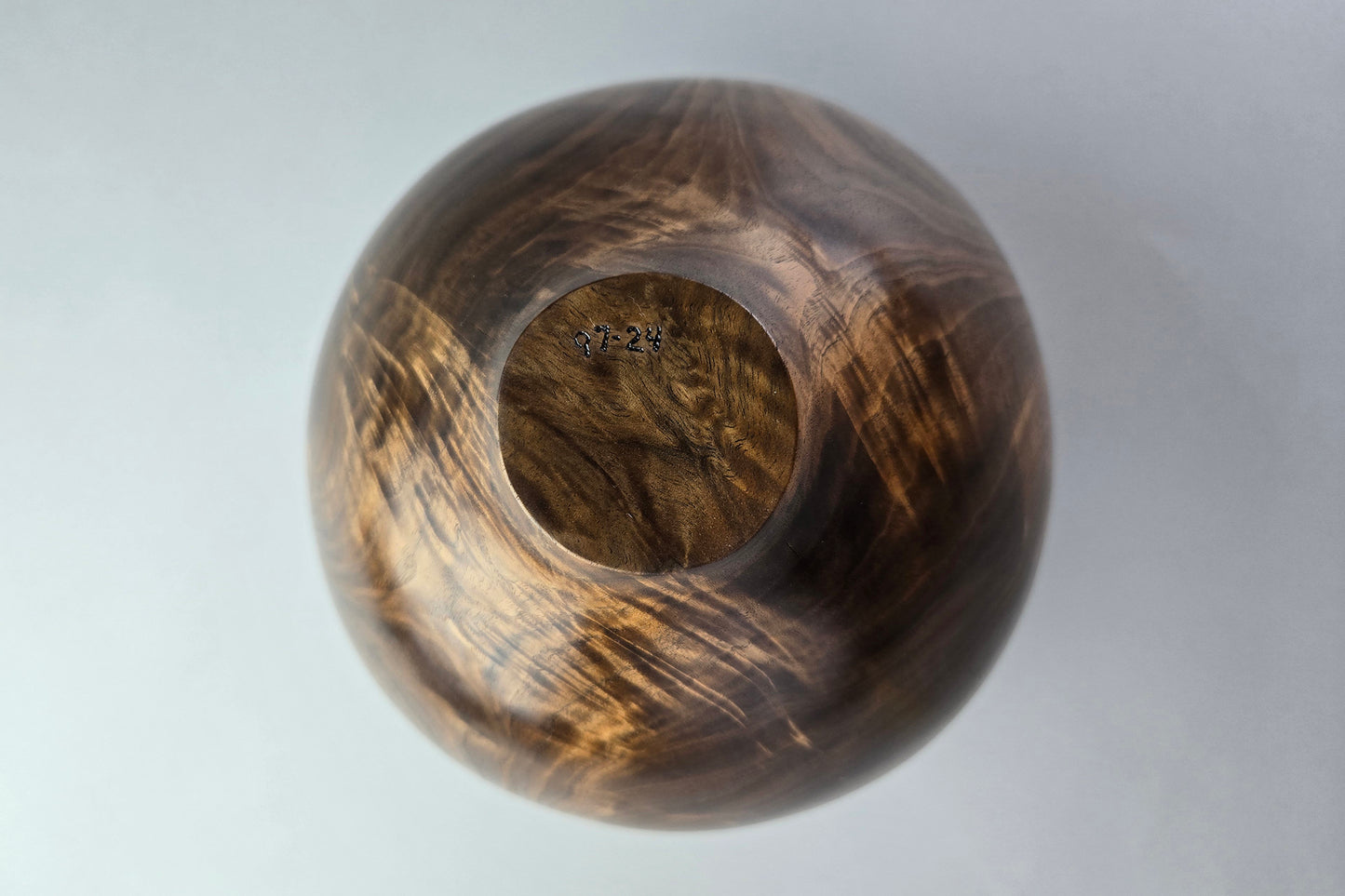 Walnut Crotch Hollow Form w/curly ash finial