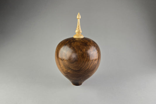 Walnut Crotch Hollow Form w/curly ash finial